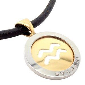 Authentic! Bulgari Tondo 18k Yellow Gold + Steel 31mm Aquarius Pendant Necklace